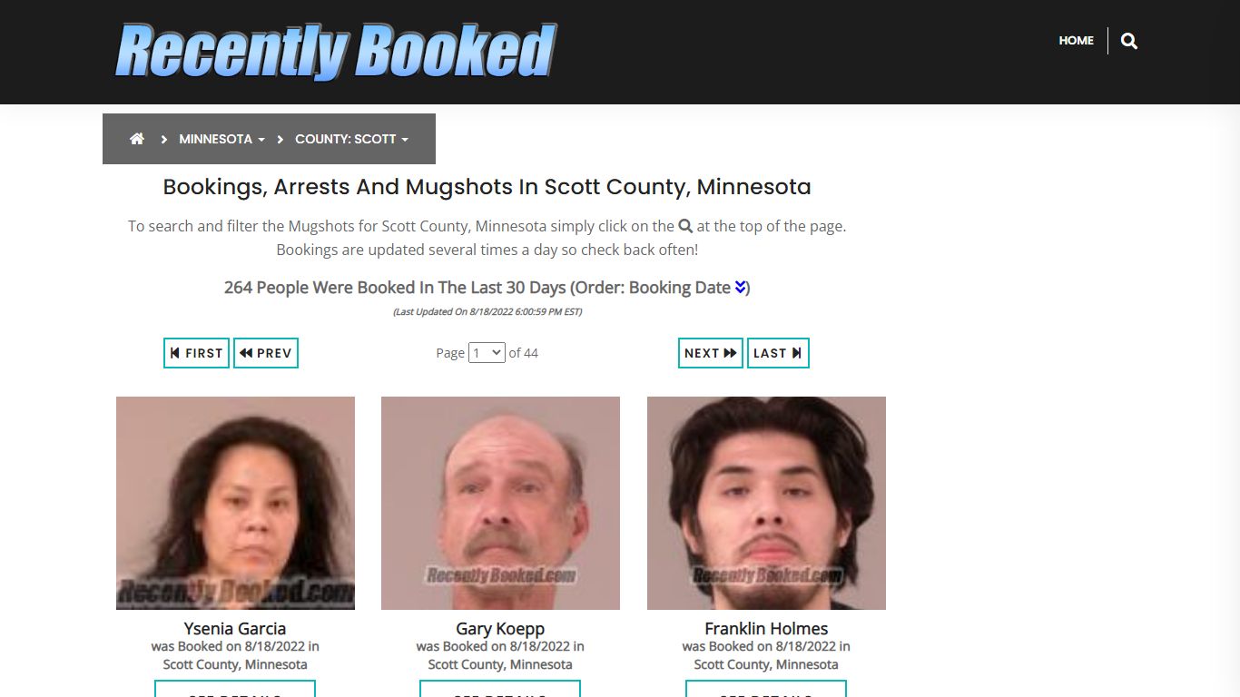 Recent bookings, Arrests, Mugshots in Scott County, Minnesota